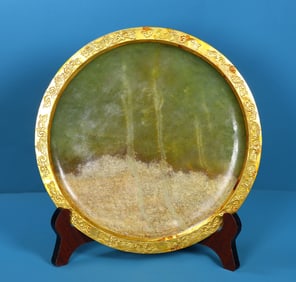 An Exquisite White Jade Cover with Gold Plate