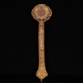 A Huge Cloisonne Gilt Eight Treasures Pattern Ruyi,Inlaid Gems