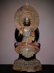 A Solemn Limestone Painted Color Statue of Sakyamuni