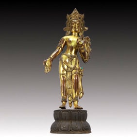 A Solemn Gilt Bronze Statue of Tara