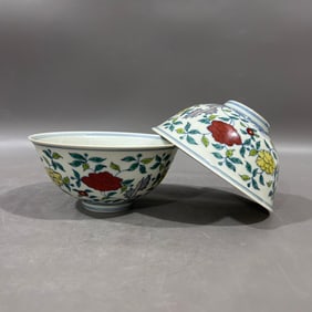 A Pair of Exquisite Doucai Flower Pattern Bowls