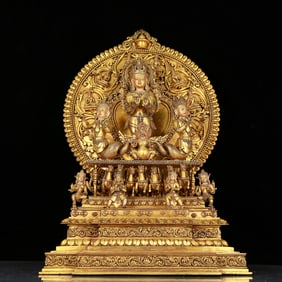 A huge gilt bronze statue of Bodhisattva