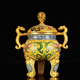 An Exquisite Cloisonne Lotus Pattern Dragon-Ears Beast-Legs Censer