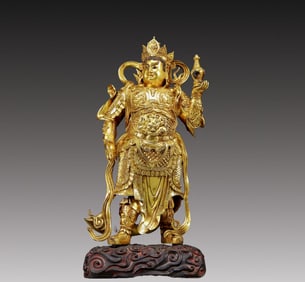 A Solemn Gilt Bronze Statue of Heavenly King