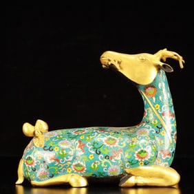 An Exquisite Cloisonne Lotus Bats Pattern Deer Ornament