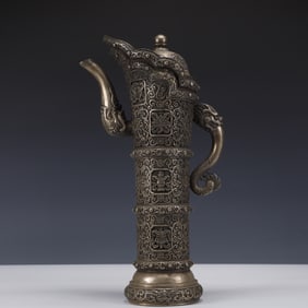 An Exquisite Silver-plated Bronze Eight Treasures Pattern Ewer