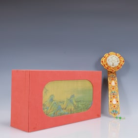 An Exquisite Filigree and Gilding Inlaid White Jade Gourd Pattern Ruyi Ornament,Inlaid Gems