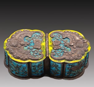 A Superb Silver Blueing 'Flower& Bat' Box