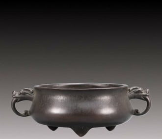 An Elaborate Bronze Dragon-Handled Tripod Censer