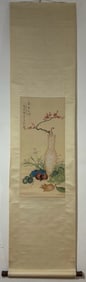 A Chinese Vertical Scroll Ink Painting of Flower and Fruit on Paper,Ding Fuzhi