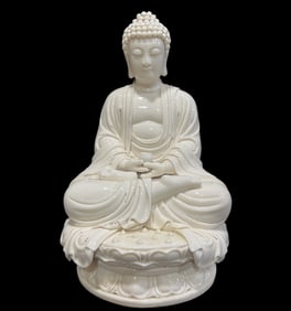 A Solemn Blance-De-Chine Statue of Sakyamuni
