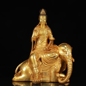 An Exquisite Gilt Bronze Statue of Samantabhadra