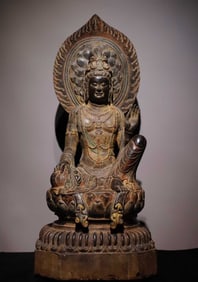 A Solemn Limestone Painted Color Statue of Avalokitesvara