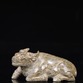 An Exquisite Greenish Jade Buffalo Ornament