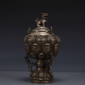 An Exquisite Silver-plated Bronze Lion Censer