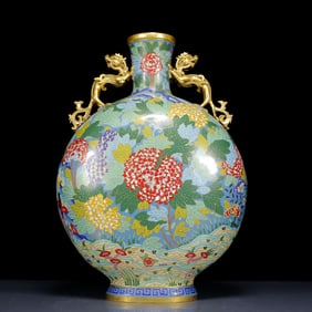 A Huge Cloisonne Flower Pattern Dragon-Ears Vase