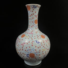 A Huge Famille-Rose Bats and Peach Pattern Vase