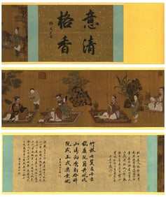 A Chinese Hand Scroll Ink Painting of Character and Story on Silk,Sun Wei