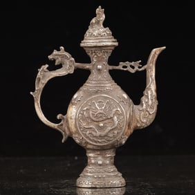 An Exquisite Silver-plated Copper Dragon Pattern Ewer