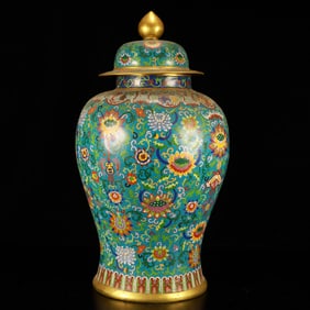 A Huge Cloisonne Lotus Pattern Jar with Cover