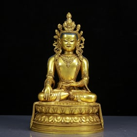 A Solemn Gilt Bronze Statue of Avalokitesvara?With Inscription