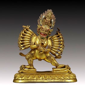 A Solemn Gilt Bronze Statue of Yamantaka