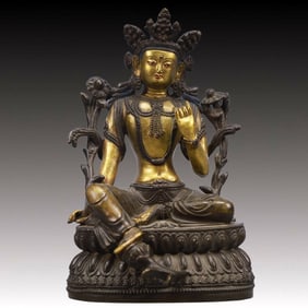 A Solemn Gilt Bronze Statue of Tara