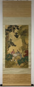 A Chinese Vertical Scroll Ink Painting of Landscape and Figure on Silk,Wang Su