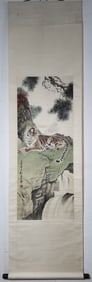 A Chinese Vertical Scroll Ink Painting of Tiger on Paper,Liu Kuiling