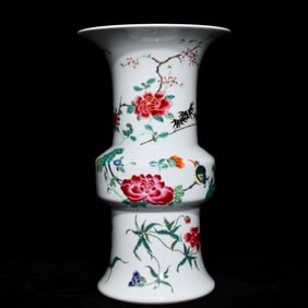 A Rare Famille-Rose Flower and Bird Pattern Vase