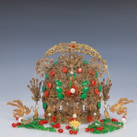 A Huge Filigree and Gilding Inlaid Jadeite Phoenix Coronet,Inlaid Gems