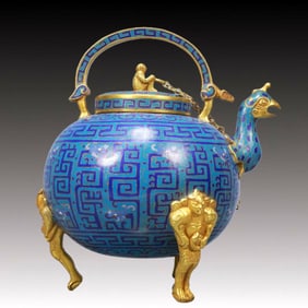 An Exquisite Cloisonne Phoenix Head Tripod Ewer