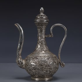 An Exquisite Silver-plated Bronze Auspicious Beast Pattern Ewer