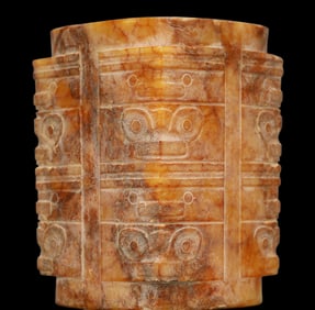 An Exquisite Gaogu Jade Beast-Face Pattern Cong