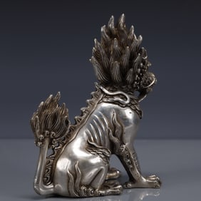 An Exquisite Silver-plated Bronze Lion Ornament