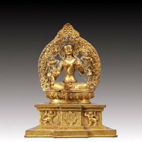 A Solemn Gilt Bronze Statue of Tara