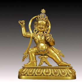 A Solemn Gilt Bronze Inlaid Gems Statue of Mammon