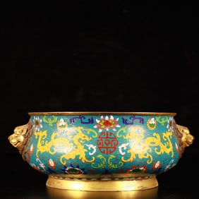 An Exquisite Cloisonne Lotus Dragon Pattern Beast-Ears Censer
