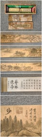 A Chinese Hand Scroll Ink Painting of Landscape and Figure on Paper,Li Tang