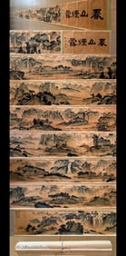 A Chinese Hand Scroll Ink Painting of Landscape and Figure on Paper,Yun Xi