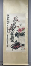 A Chinese Vertical Scroll Ink Painting of Flower and Fruit on Paper,Wu Changshuo