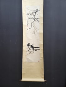 A Chinese Vertical Scroll Ink Painting of Flower and Bird on Paper,Xu Beihong
