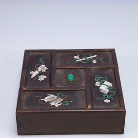 An Exquisite Zitanwood Inlaid Gems Eight Treasures Pattern Box