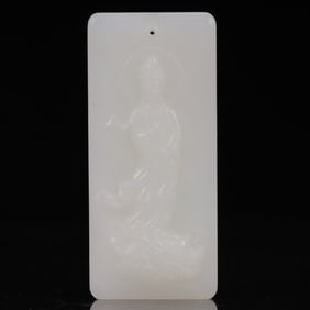 An Exquisite White Jade Statue of Avalokitesvara Pendant