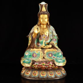 A Huge Cloisonne Lotus Pattern Statue of Avalokitesvara
