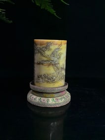 An Exquisite Shoushan Stone Landscape and Figure Pattern,with Poem