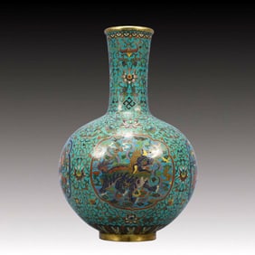 An Exquisite Cloisonne Auspicious Beast Lotus Pattern Vase