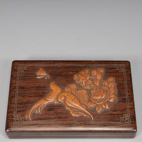 An Exquisite Boxwood Flower and Bird Pattern Inkstone