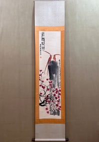 A Chinese Vertical Scroll Ink Painting of Flower and Bird on Paper