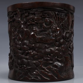 An Exquisite Zitanwood Figure Pattern Brush Pot